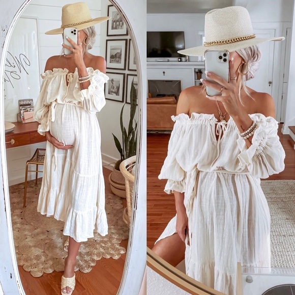 🖤 VICI Boho Cotton Midi Cream Dress